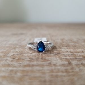 Pear Sapphire and Sterling Ring